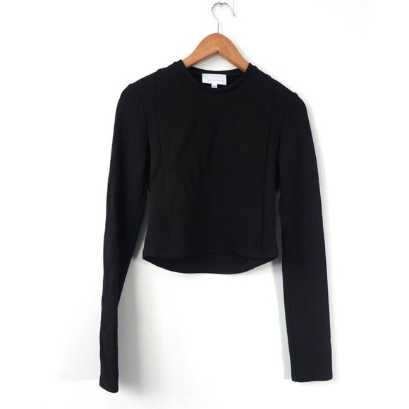 Cropped Top Women Size Medium Black Wool Knit Merino Pullover Navyblack USA $189 - Picture 1 of 8